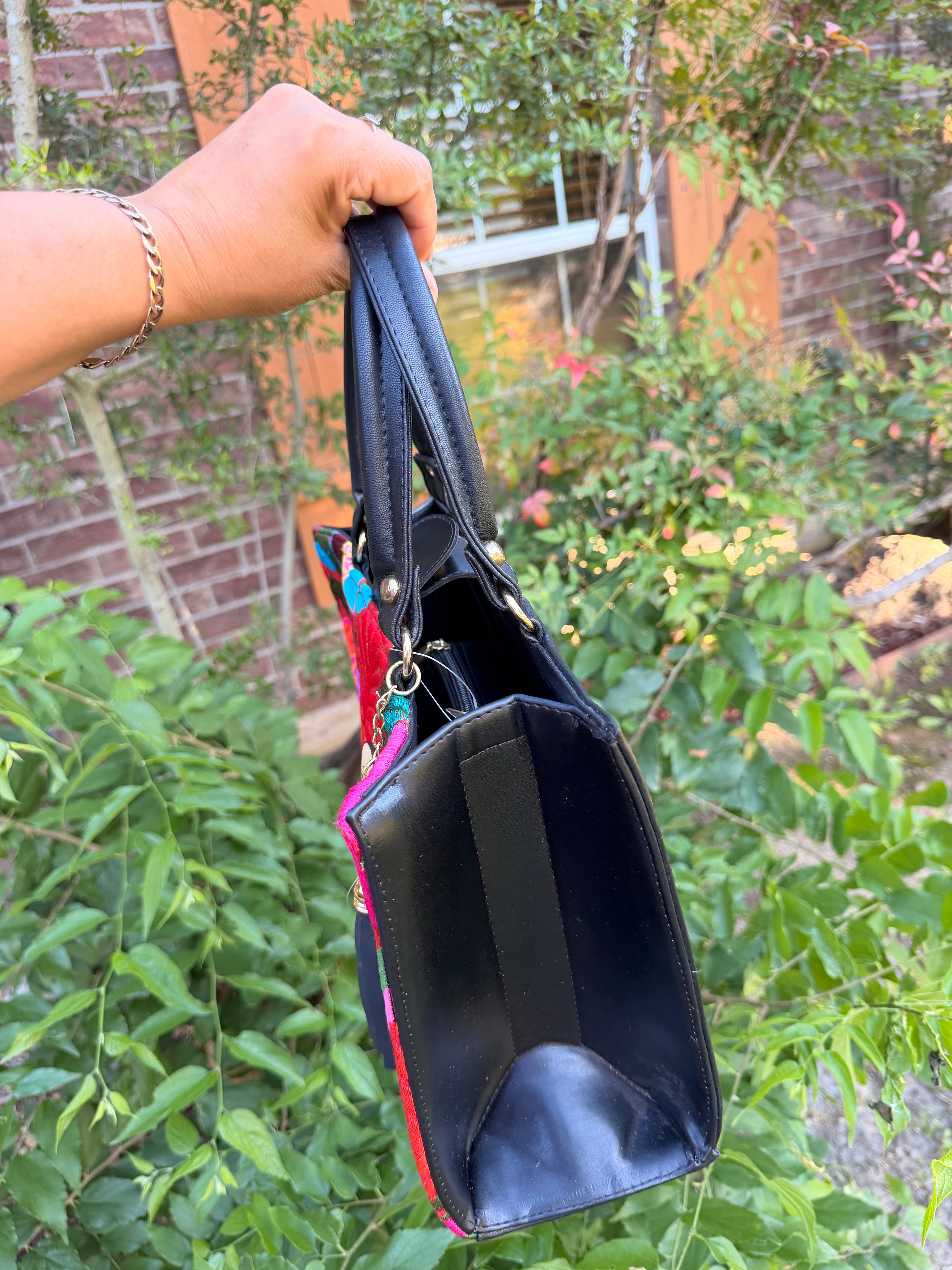 Black Embroidered Artisan Bag