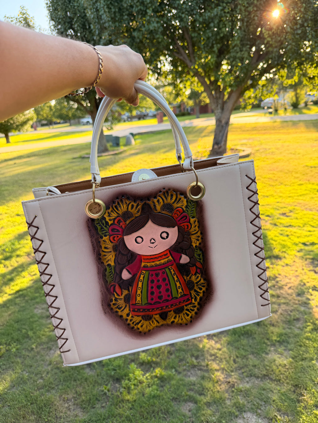 Lolo María Doll Sunflower Tote Bag – Hand-Painted Vegan Leather