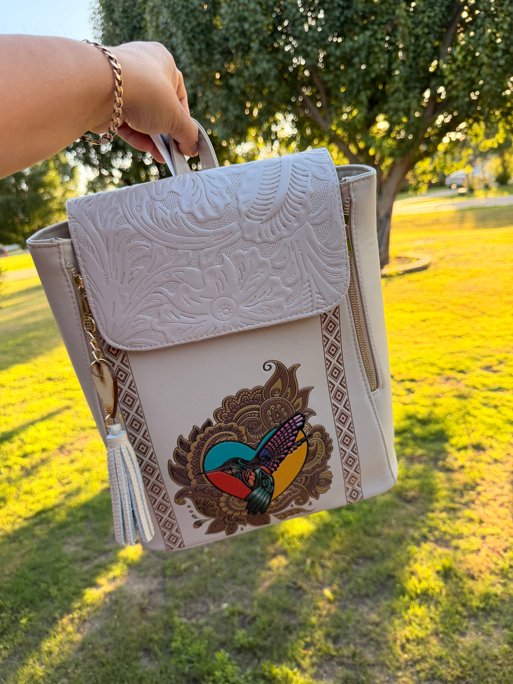 Hummingbird Sacred Heart Backpack – Vegan Leather