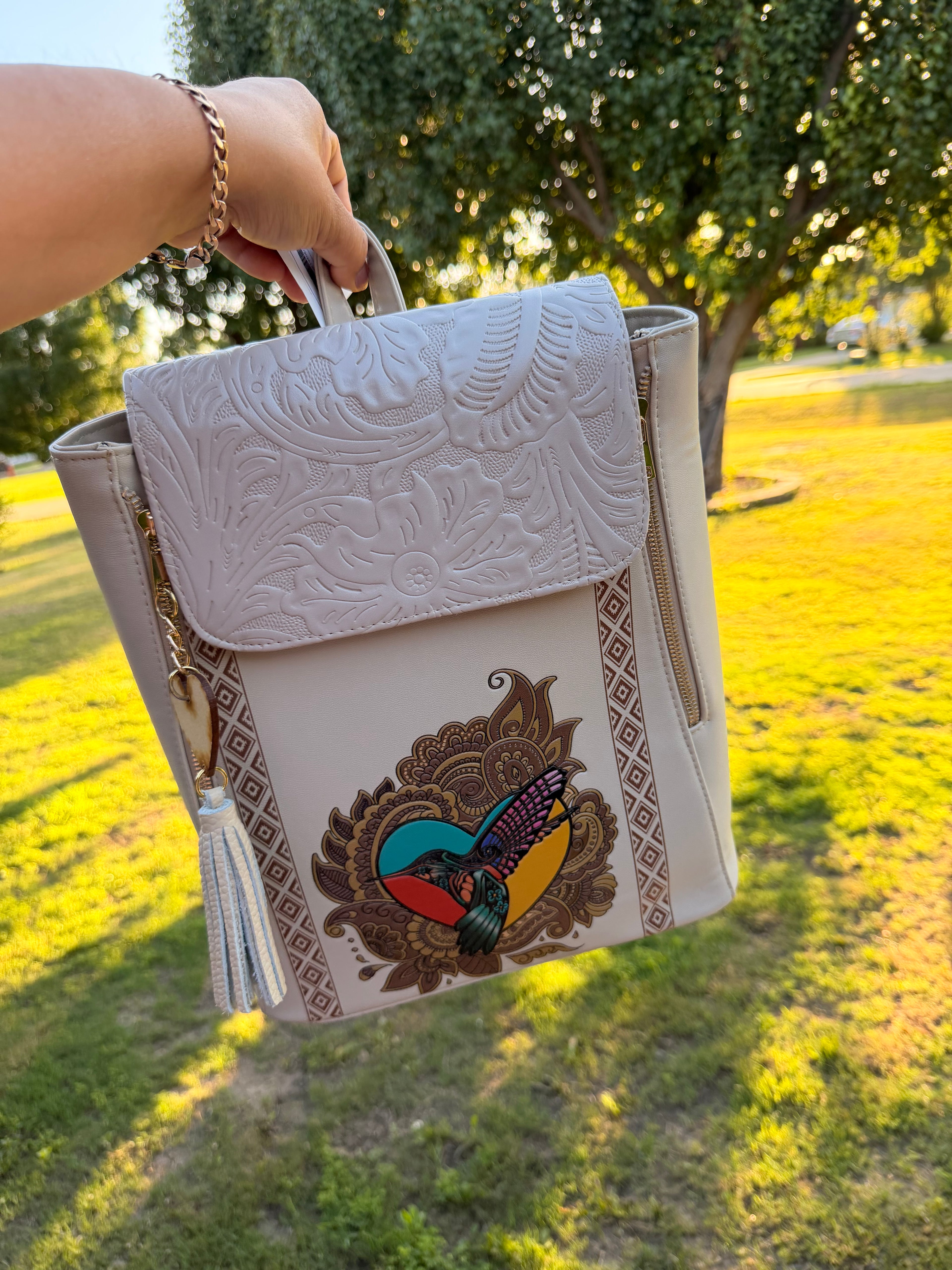 Hummingbird Sacred Heart Backpack – Vegan Leather