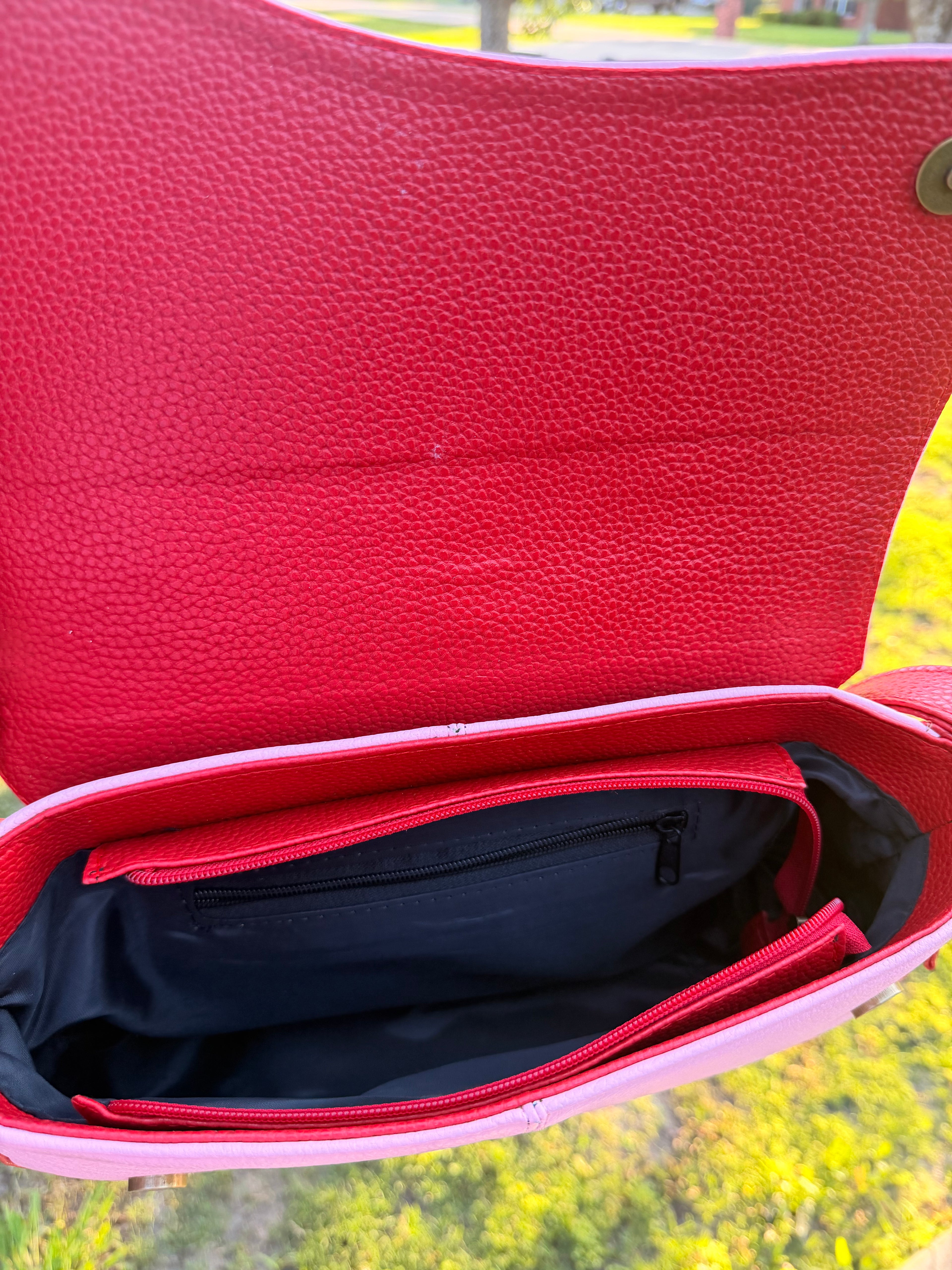 Blush Pink & Red Embossed Leather Crossbody Bag – Valeri