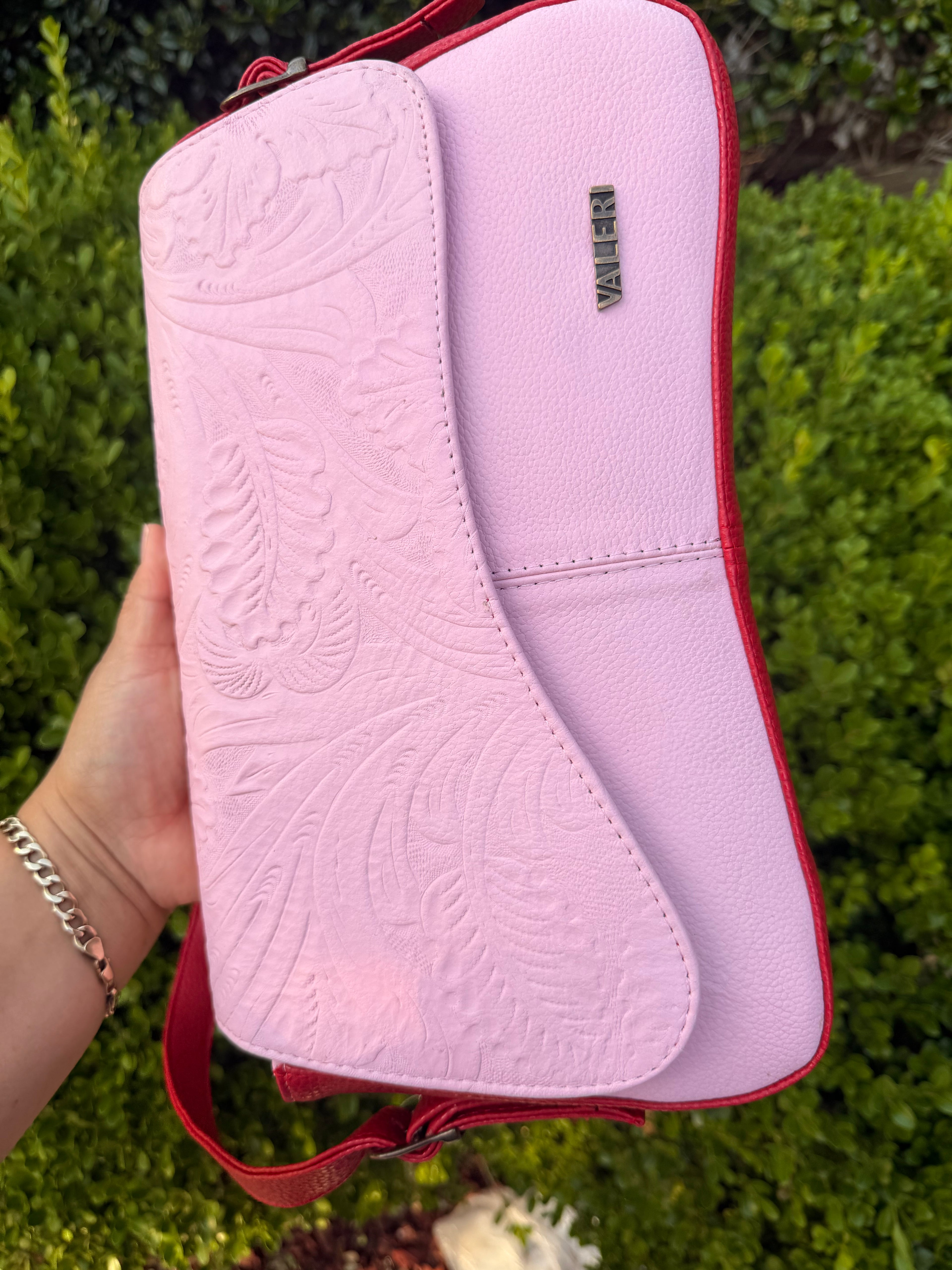 Blush Pink & Red Embossed Leather Crossbody Bag – Valeri