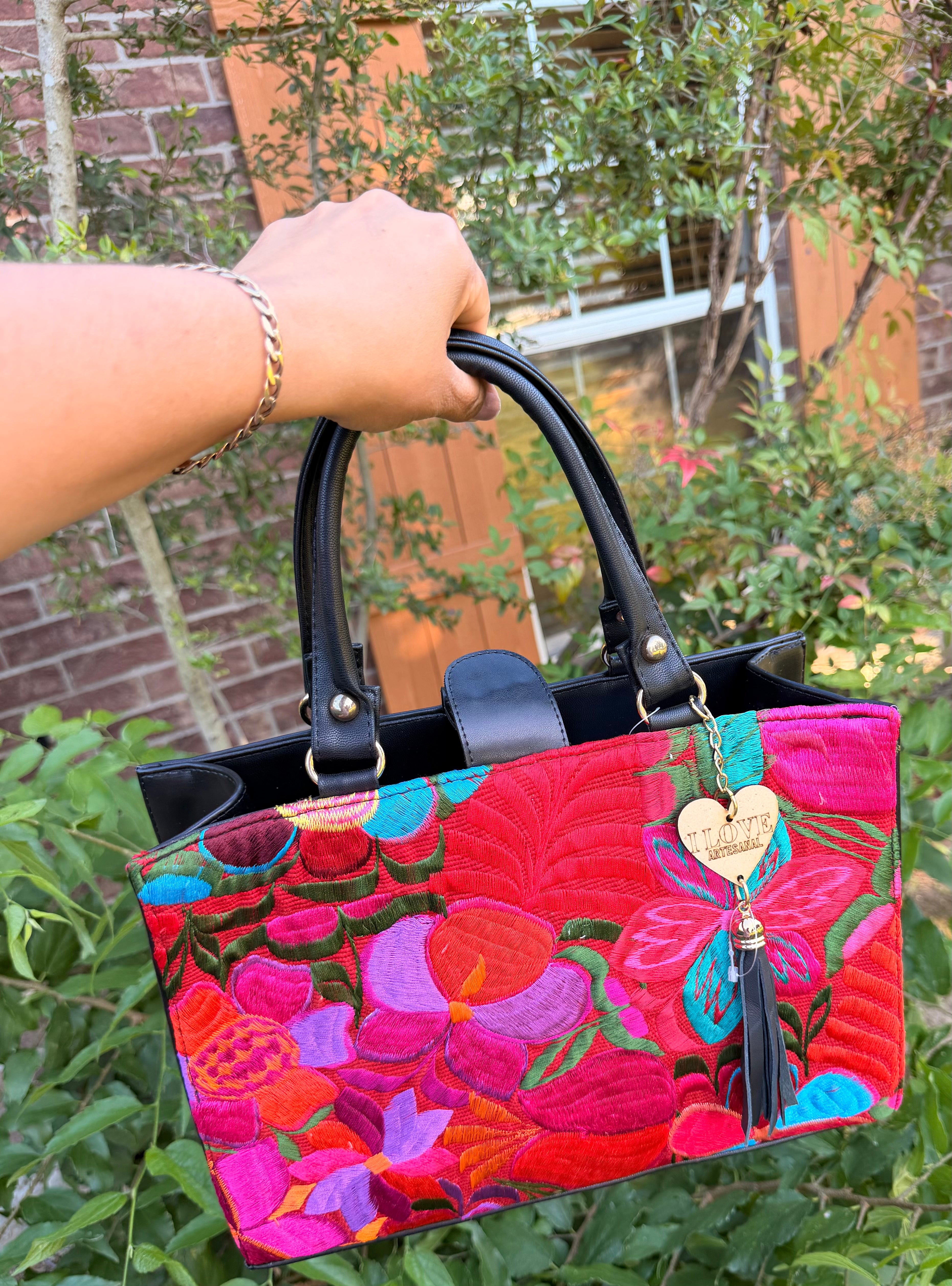Black Embroidered Artisan Bag