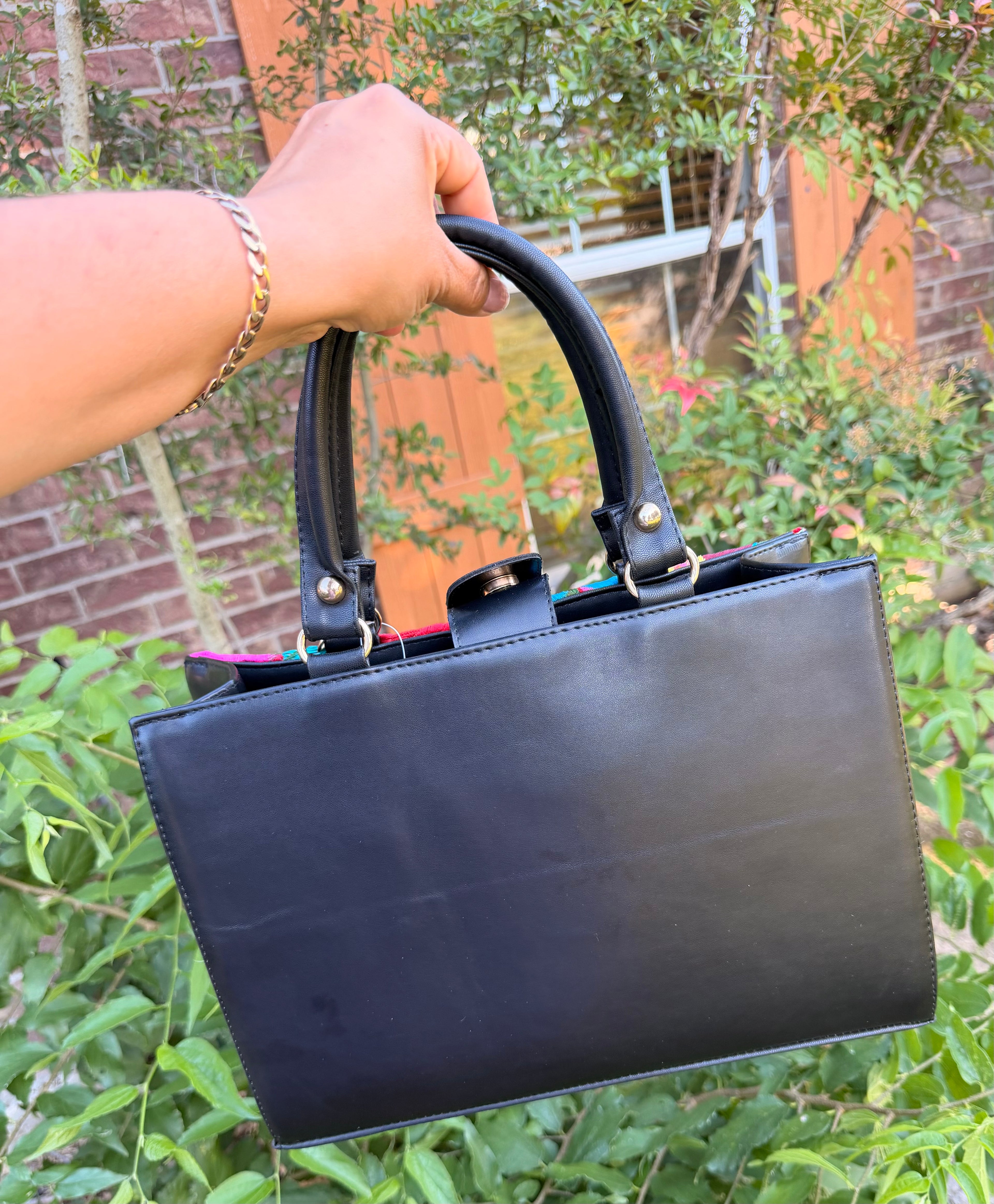 Black Embroidered Artisan Bag